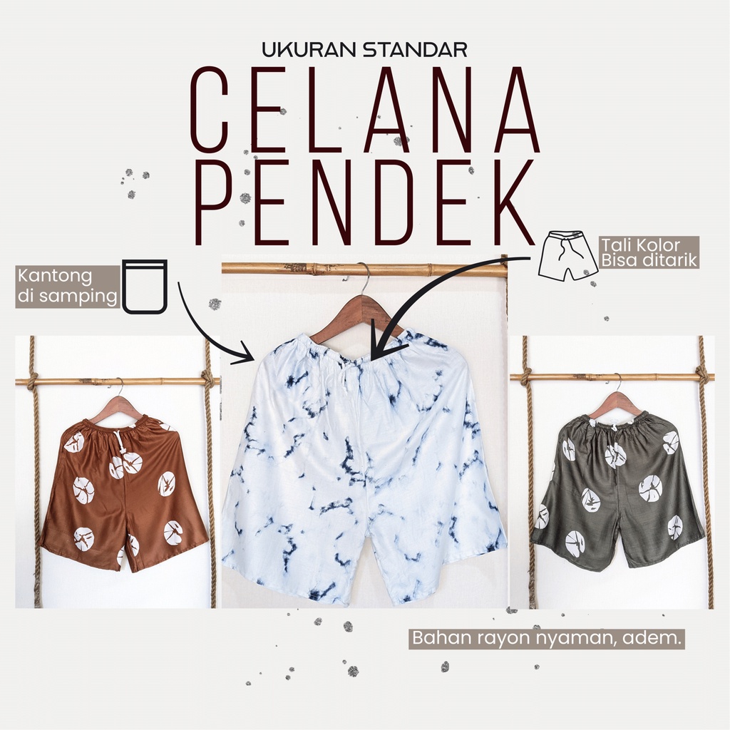 Celana Pendek Pria Santai Tidur Rumahan Selutut Kolor Laki Laki Dewasa Boxer Rayon Nyaman Selutut Motif Tie dye Rayon Ukuran Reguler Selutut