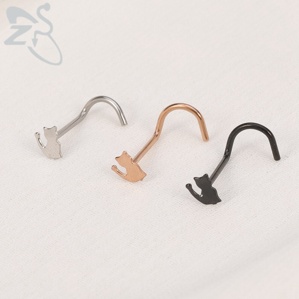 1pc Pejantan Hidung Bengkok Kucing Dengan Cincin Septum Kristal Tengkorak CZ Surgical Steel Nostril Telinga Tindik Tulang Rawan Perhiasan