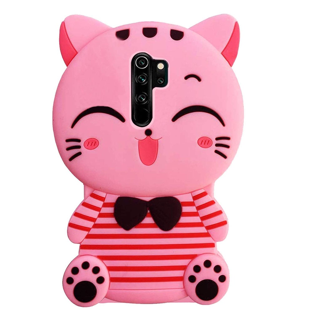 Case 3D Xiaomi Redmi Note 8 Pro Cat Pink Stripes Baju Garis Merah Cute Silicone Case Unik Casing Pink Cat Redmi Note 8 Pro