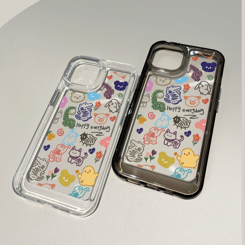 IPHONE Hewan Lucu Shockproof Soft Phone Case Kompatibel Untuk Iphone14 11 13 12 Pro XS Max X XR 78 6 6S Plus Casing Transparan TPU Protection Cover
