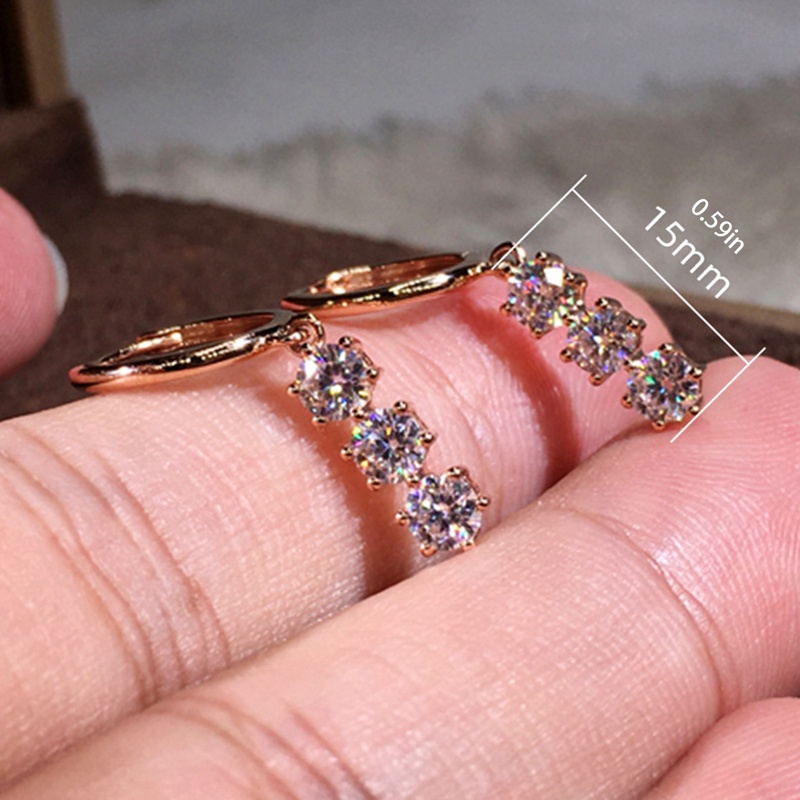 Fashion Anting Drop Warna Emas Dengan Tiga Bulat Cubic Zirconia Untuk Wanita Perhiasan Wanita Sederhana Bergaya