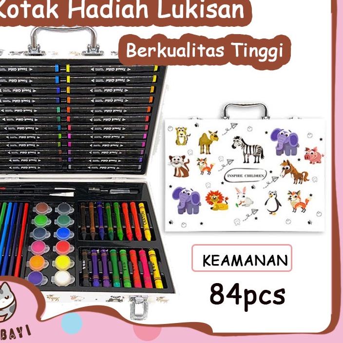 

UTS⁑ Crayon Set 84/86pcs / Krayon Mewarnai Anak 84/86pcs / Pensil Warna Set 84/86pcs dalam tas tangan hewan putih / Washable markers Set SEGERA BELI