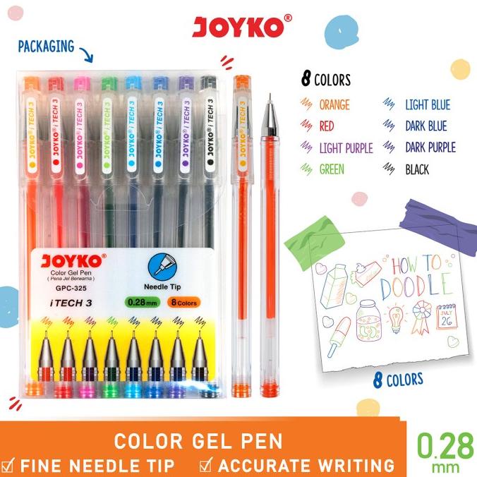 

Color Gel Pen Pulpen Pena Joyko GPC-325 iTech3 1 Set 8 Warna 0.28 mm