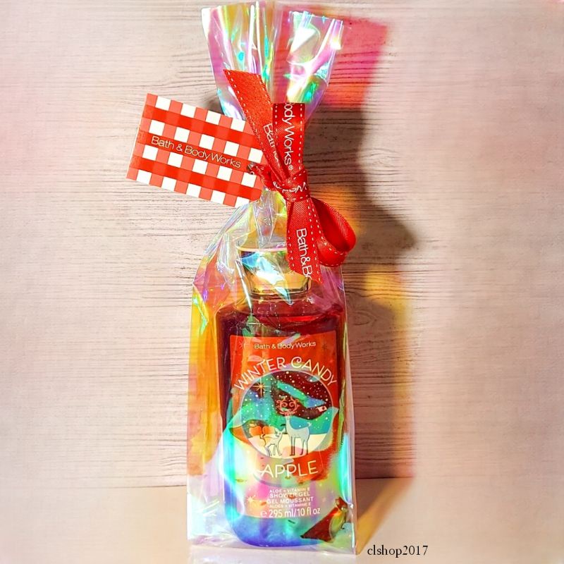 BATH &amp; BODY WORKS BBW SHOWER GEL 295 ML WITH CLEAR HOLO MARBLE TRANSPARENT IRIDESCENT PLASTIC GIFT WRAP KIT BUNDLE 2/2