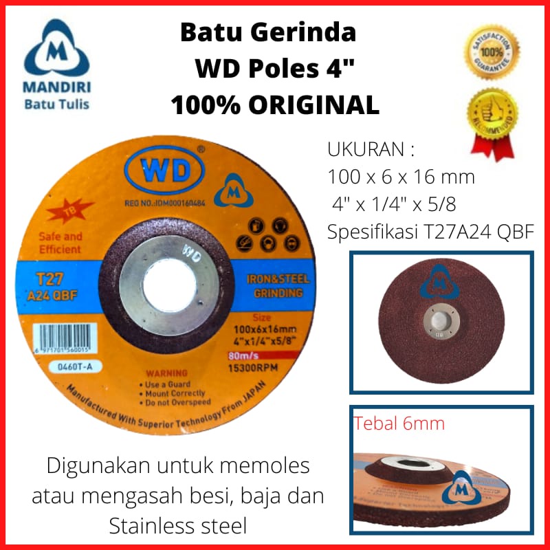 WD 4 x 6 Batu Gurinda Mata Gerinda Poles Asah Besi 4" inch