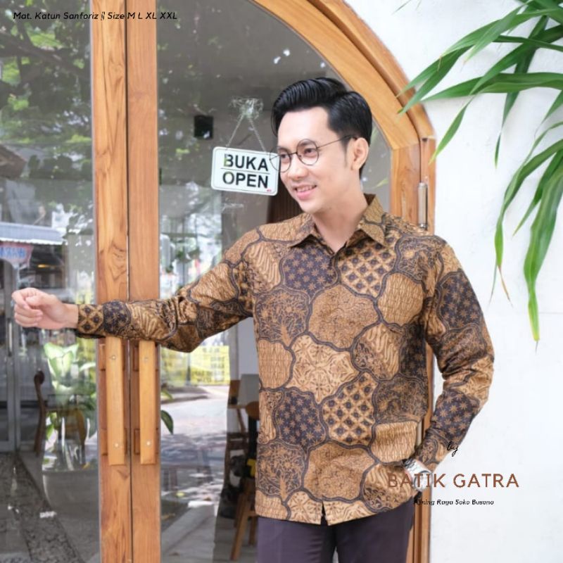 Seragam Kemeja Batik Pria Lengan Panjang Jagad Sogan Lapis Furing