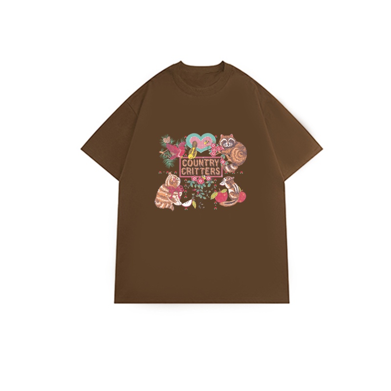 XIAOZHAINV Kaos Atasan Wanita Squirrel Pattern Lengan Pendek A0024