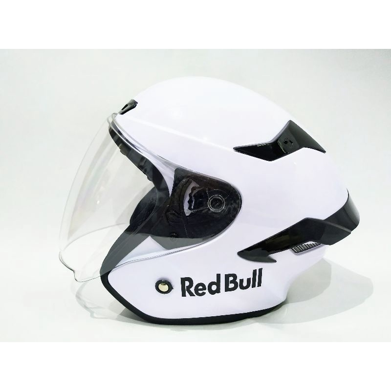 HELM ARL TT COURSE RED BULL PUTIH SINGLE VISOR HALF FACE SNI.
