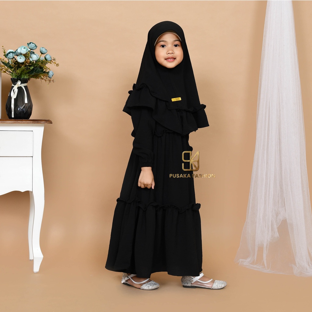 JIRA baju gamis syari anak perempuan cringkle fashion muslim terbaru  FREE hijab khimar modern dres stelan kerudung serut susun 4 - 9 tahun manasik mengaji maulid nabi warna putih tulang hitam bata lilac lemon pink fuchia moca sagr green olive kekinian