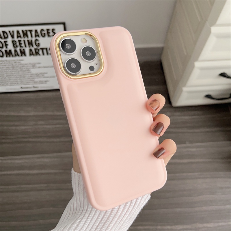 IPHONE Casing Pelindung Full Silikon Padat Iphone11 12 13 14 Pro X XS Max XR 7 8 14 Plus Casing Desain Lensa Lingkaran Metal