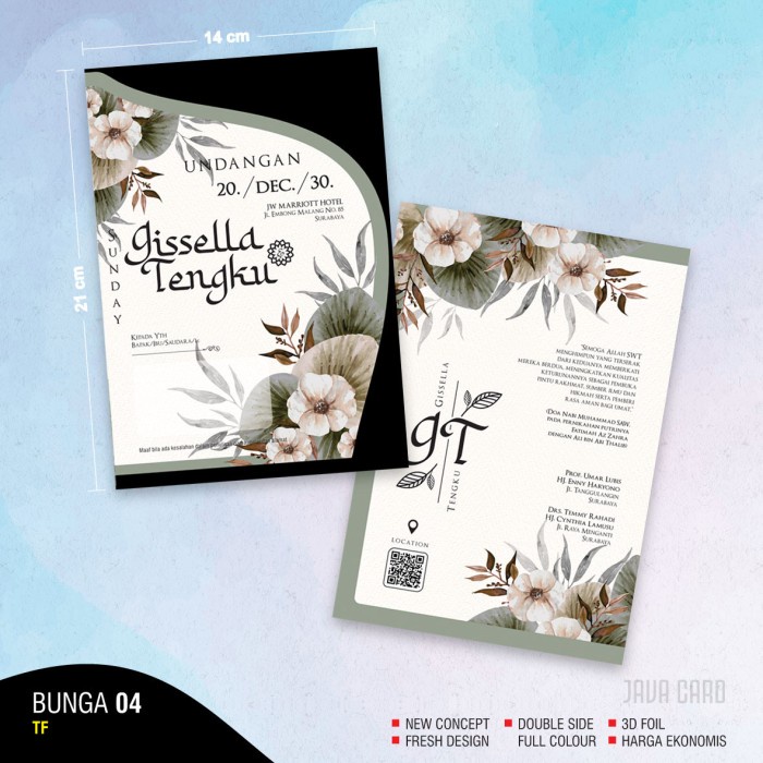Blangko Undangan Kosong Pernikahan Java Card Bunga 04 TF Tanpa Foil Free Setting