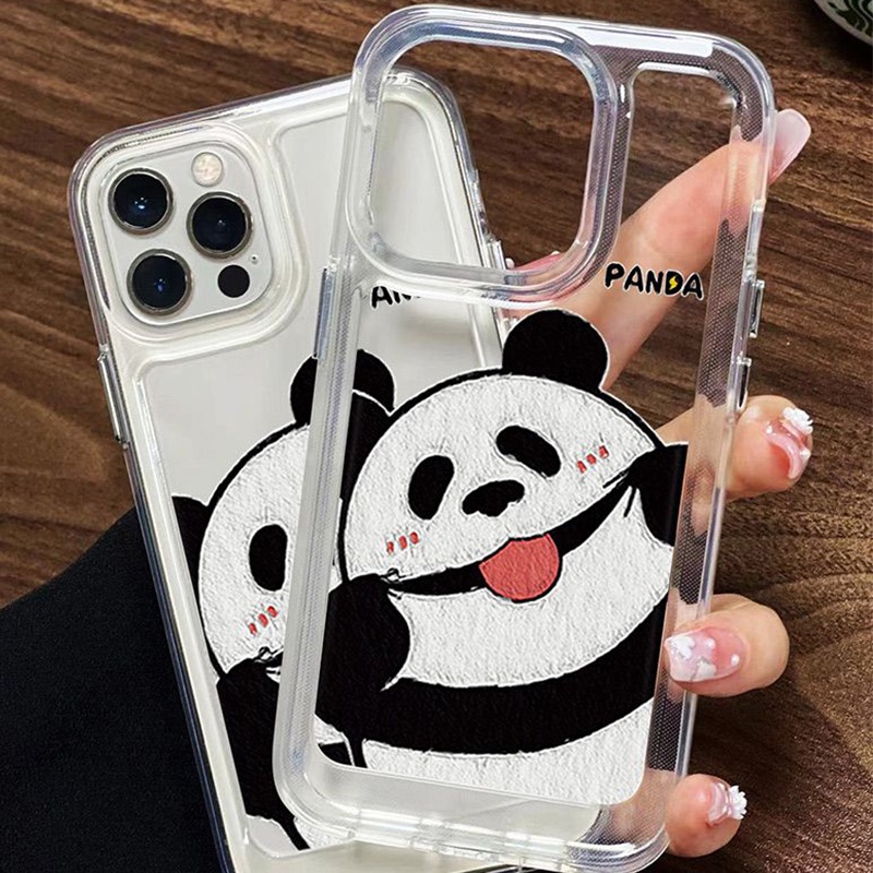 IPHONE Seringai Cute Panda Soft Phone Case Compatible Untuk Iphone14 13 12 11 Pro XS Max X XR 78 6 6S Plus Casing Transparan Shockproof TPU Cover