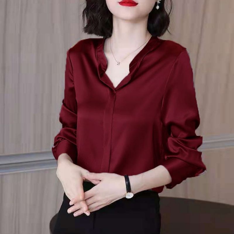 2340/ OPEN-COLLAR BUTTONLESS SHIRT Baju Kemeja atasan wanita kemeja kerja kantor wanita lengan panja