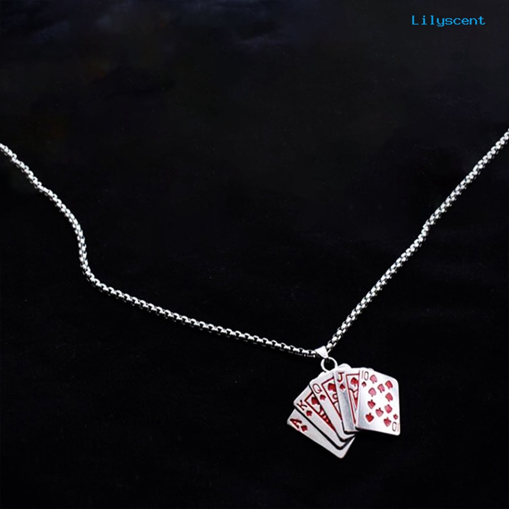 [LS] Hip Hop Statement Unisex Kalung Alloy Poker Pendant Kalung Panjang Perhiasan Aksesori