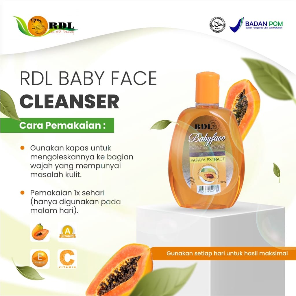 RDL Baby Face Cleanser Papaya Extract 150ml I Toner Pembersih wajah I Original Bpom