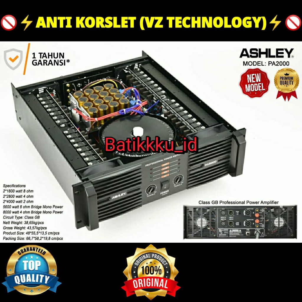 Power ASHLEY PA 2000 PA2000 ORIGINAL 2CH CLASS GB 4000 WATT AMPLIFIER