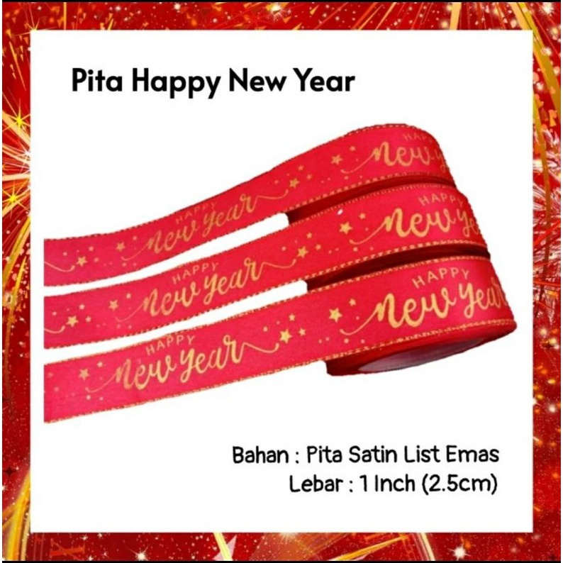 

Pita Happy New Year List Emas Satin Tahun Baru Pita Kado Ribbon