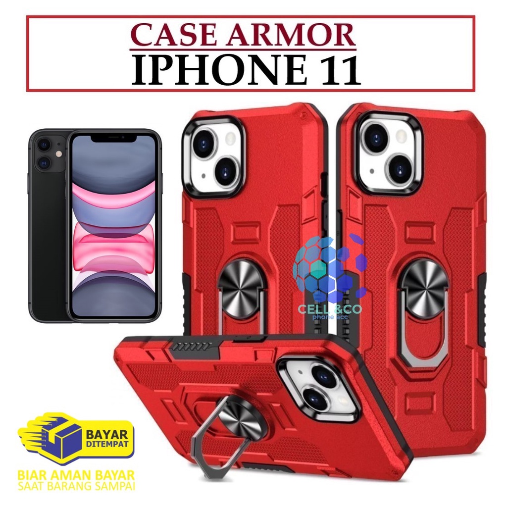 Case Armor IPHONE 11 Iring Cincin Magnetic Kesing Hp Protect kamera Premium Hard Case Standing Robot Pelindung Kamera