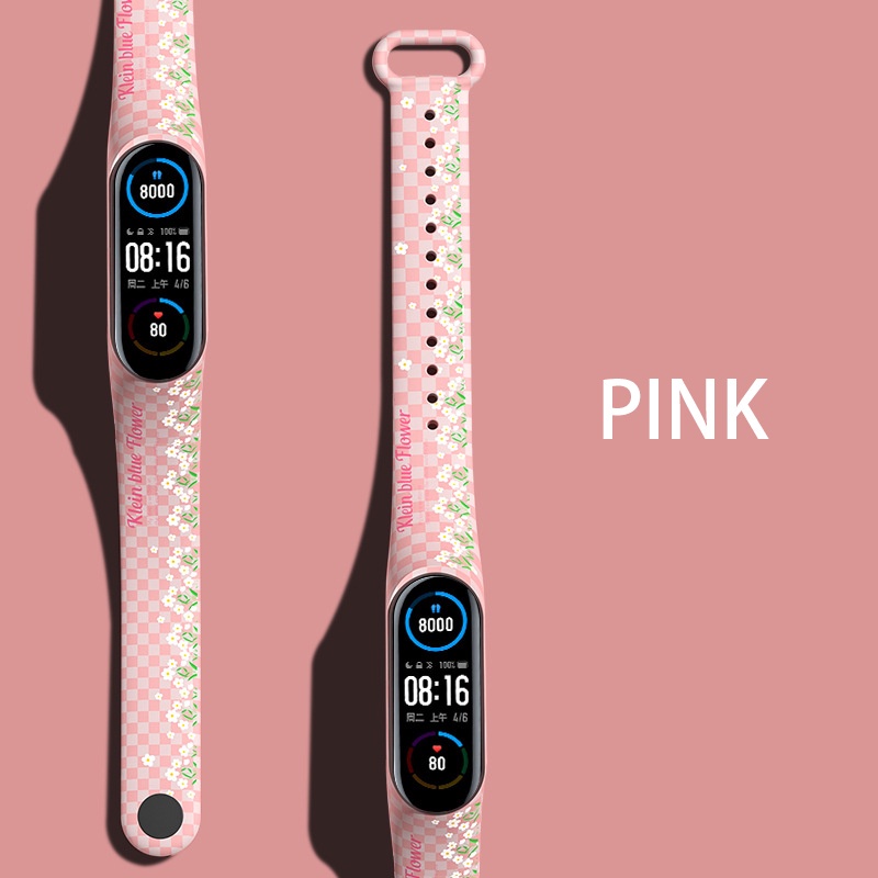 Classical Strap Mi Band 3/4/5/6 motif cetak bunga kuntum kotak-kotak Strap Mi Band 6/Mi Band 5/Mi Band 4/Mi Band 3