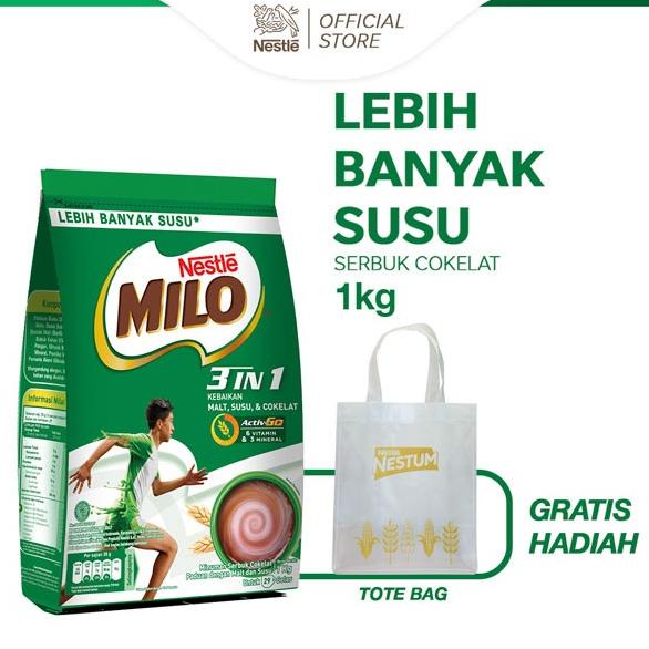 

MILO 3in1 ACTIV-GO Susu Coklat Pouch 1kg Gratis Tote Bag