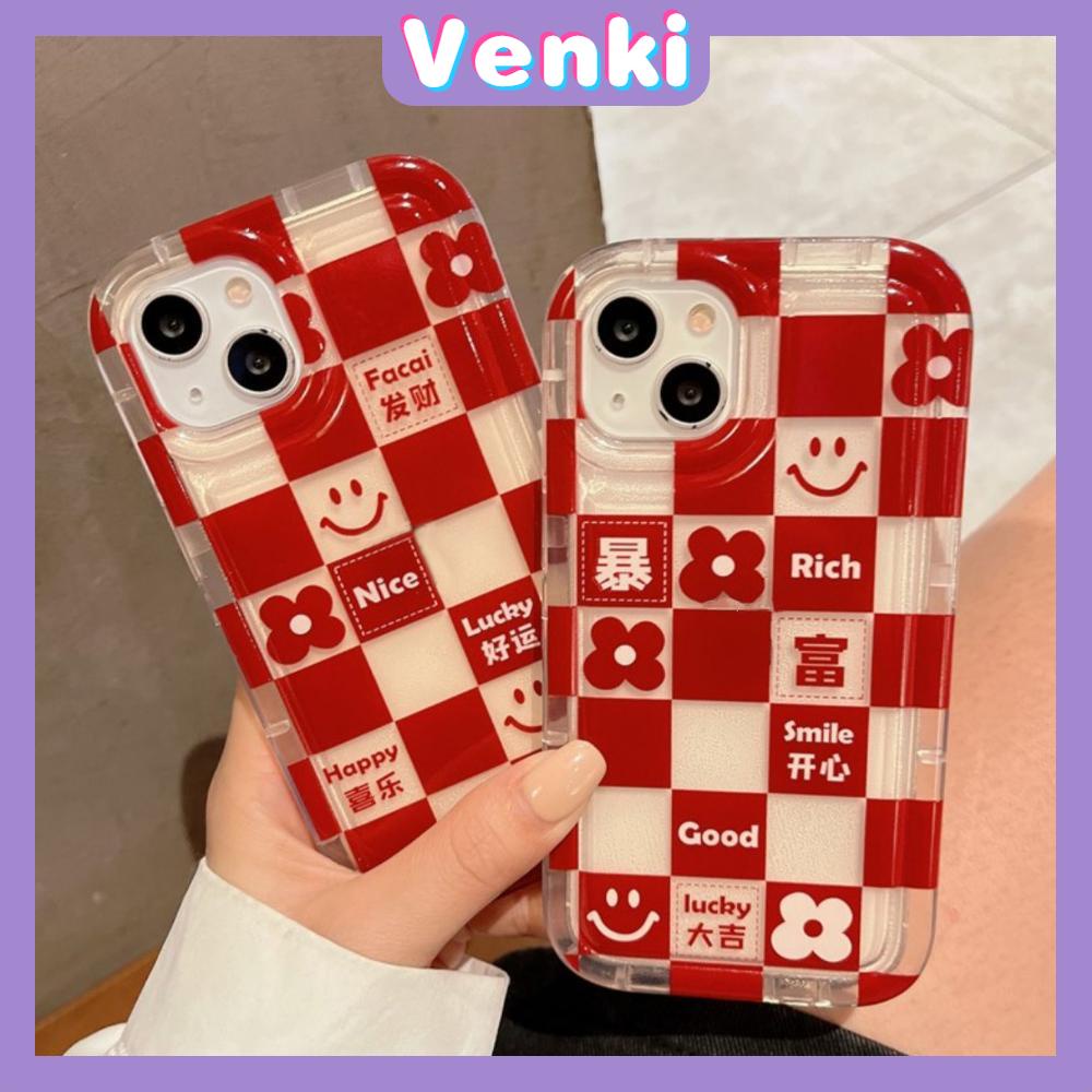 Case For iPhone 14 Pro Max TPU Soft Jelly Airbag Clear Case Wine Red Checkerboard Smiley Flowers Camera Protection Shockproof For iPhone 14 13 12 11 Plus Pro Max 7 Plus X XR