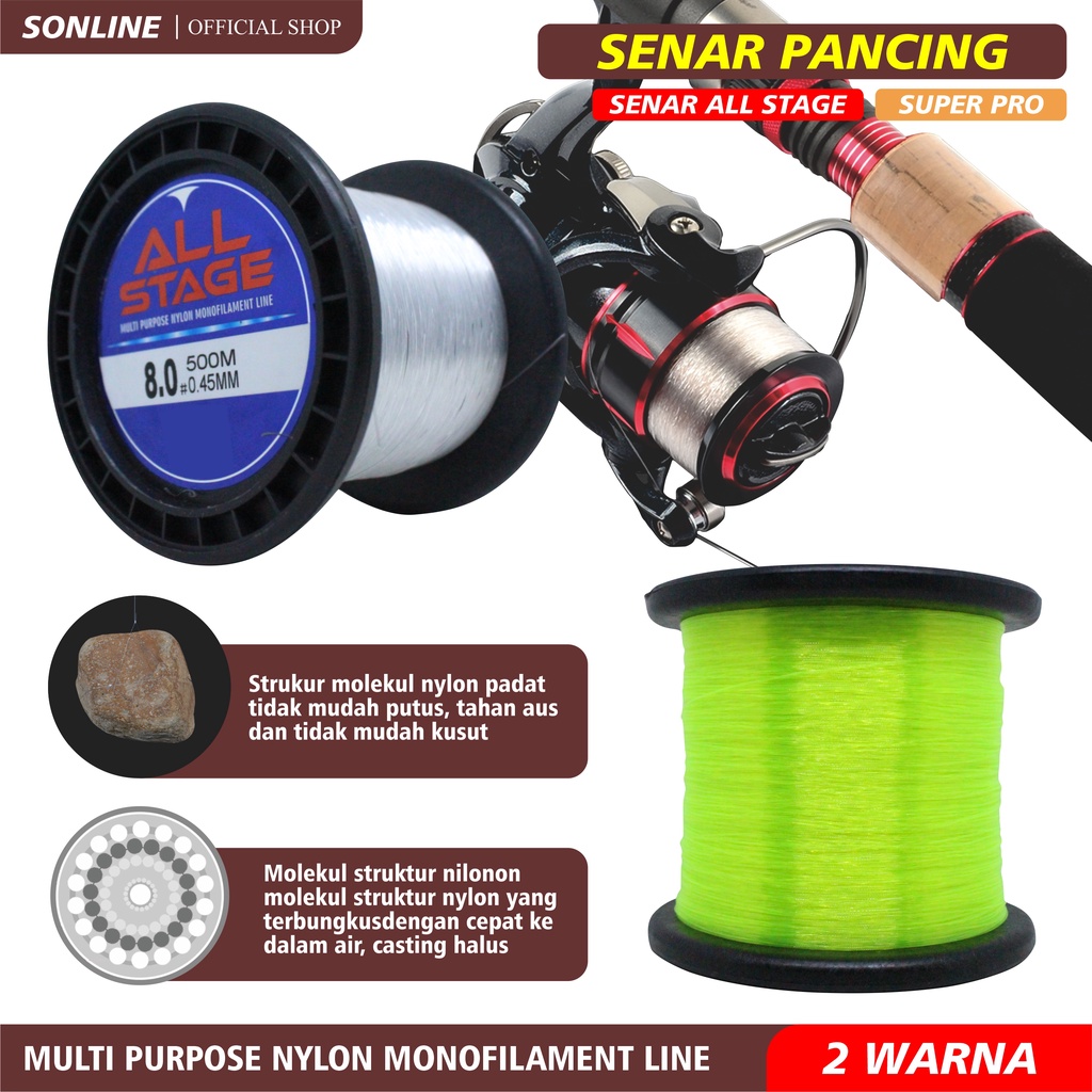 SONLINE Tali Pancing 500-1000m Nilon Hijau 2,50-21,5Kg Original Senar Pancing Sinking Fishing Line  Senar Pancing