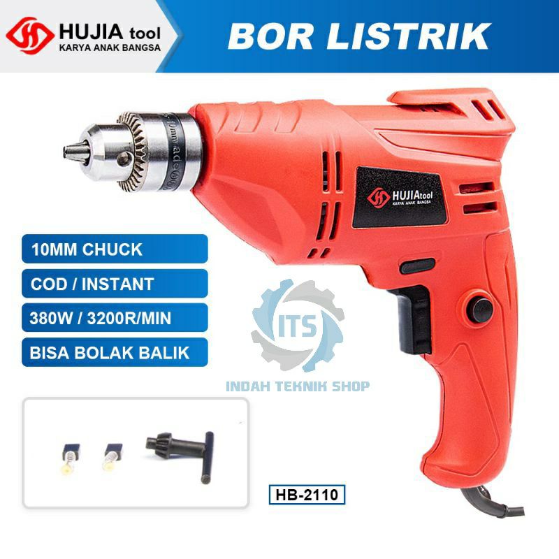 PROMO BOR LISTRIK 10MM BOR HUJIA 2110 BOR BESI KAYU TEMBOK BOLAK BALIK