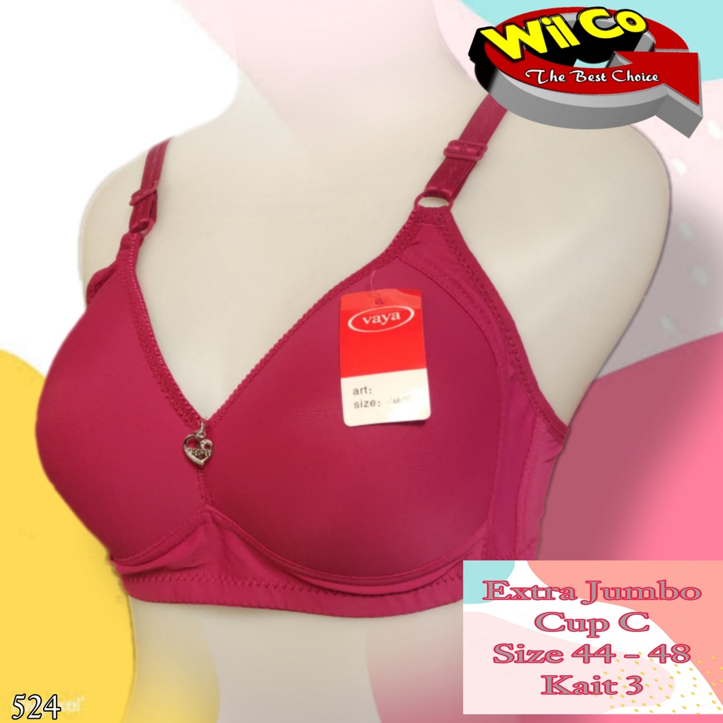 K524 - BRA WANITA JUMBO VAYA BUSA TIPIS TANPA KAWAT CUP C BESAR 44C - 48C TIGA PENGAIT