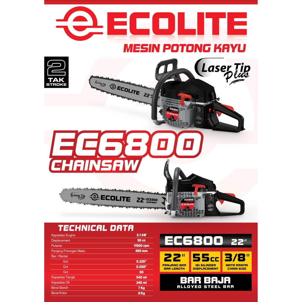 Chainsaw Ecolite EC6800 Gergaji Mesin / COD