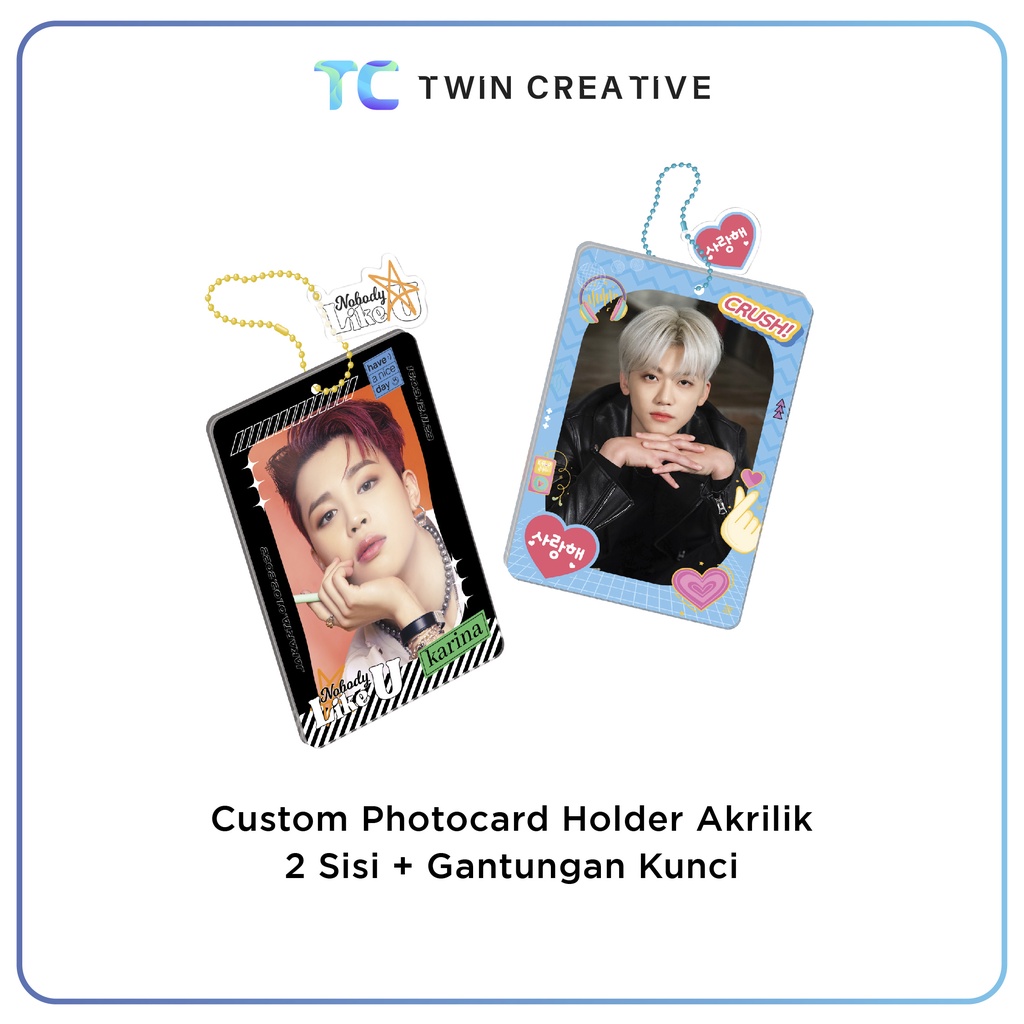 Custom Design Photocard Holder Akrilik 2 Sisi Free Gantungan Kunci Poca Frame Deco - Case ID Card Ak