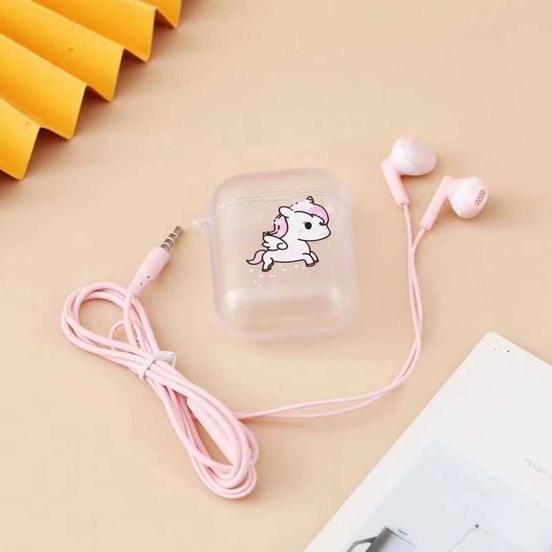 [XY 54 ] Set Headset Earphone karakter motif Unicorn cute sweet  / + Wadah penyimpanan Earphone Motif