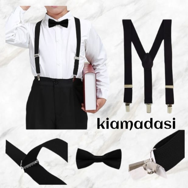 Suspender Anak Hitam Plus Set Dasi Kupu