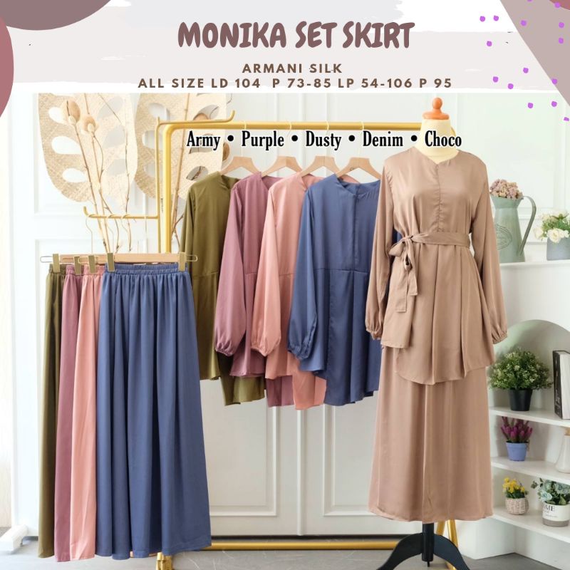 Monika Set Skirt Armani Silk Ld 104/One Set Polos/One Set Satin/One Set Kerja/Setelan Kondangan