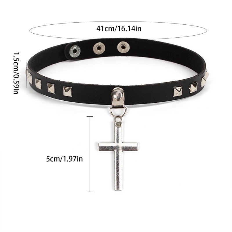 Retro Punk Pu Leather Collar Cross Vintage Rivet Leather Kalung Choker Untuk Wanita Fashion Kepribadian Pesta Dekorasi Perhiasan