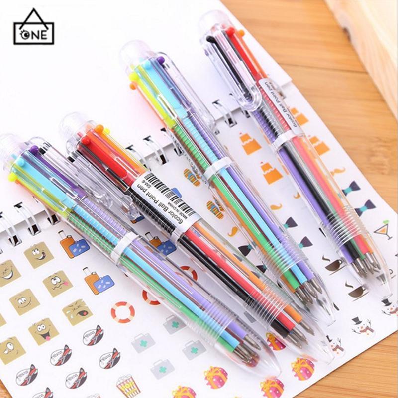 COD❤️Bolpen 6-in-1 0.5MM Multi Warna Untuk Stationery Anak Sekolah Kantor bolpen-A.one