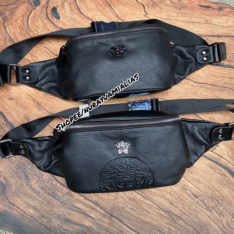 Tas Waistbag pria Versace kulit asli import tas selempang pria branded