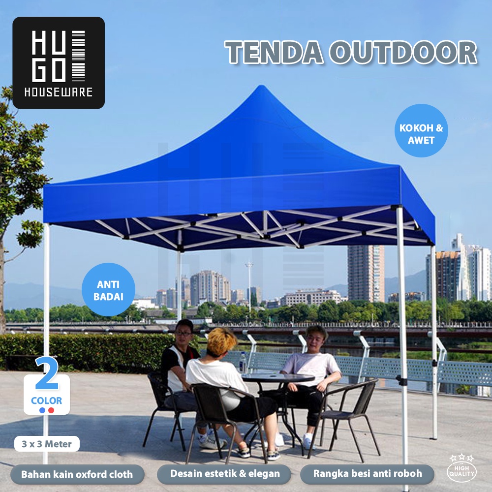 HUGO Tenda Jualan 3x3m Tenda Lipat Outdoor Tenda Dagang Pameran Bazar Kain Oxford