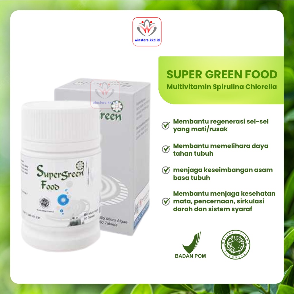 Suplemen Super Green Food SGF Multivitamin Spirulina Chlorella Alami KK Indonesia Original BPOM KK I