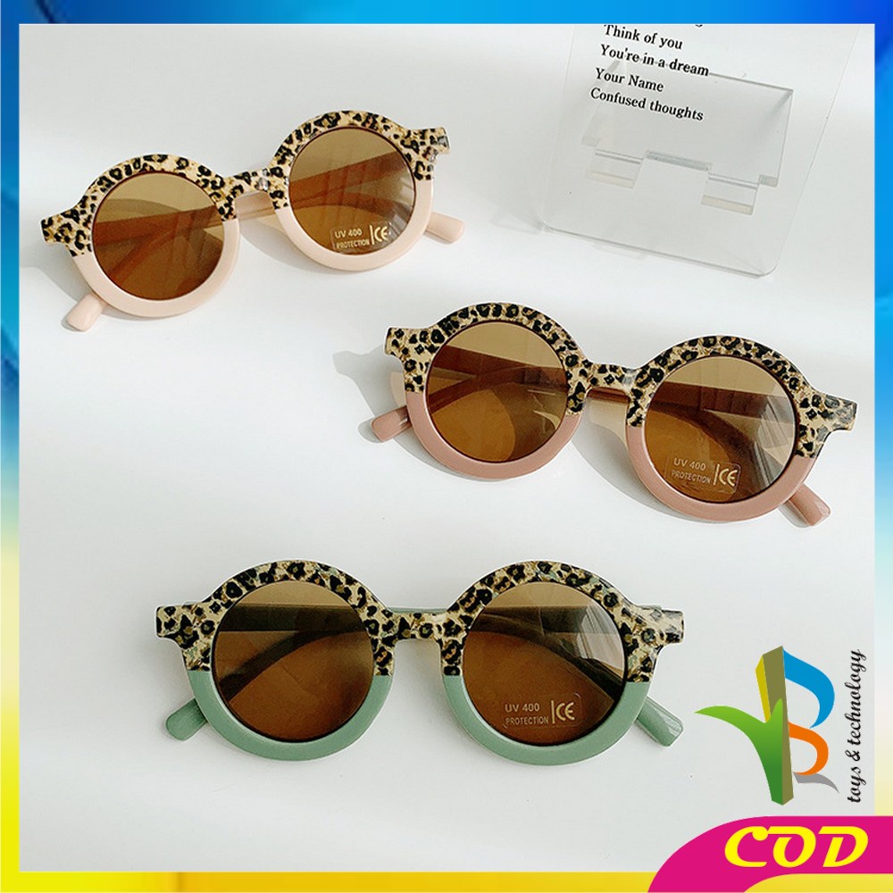 RB-C669 Kacamata Anak Perempuan Bulat Leopard UV400 Anti Ultraviolet Bayi Berjemur / Kaca Mata Laki Laki Hitam Gradasi Korea Fashion