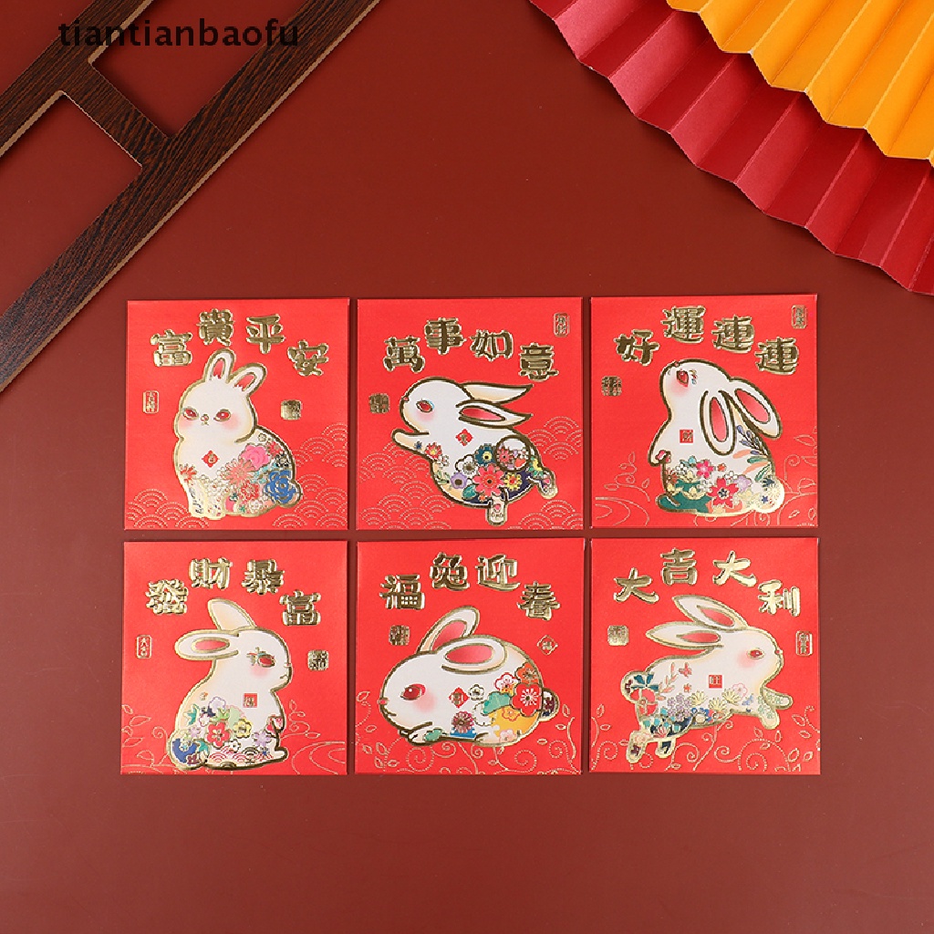 [tiantianbaofu] 6pcs 2023tahun Baru Kelinci Merah Paket Festival Musim Semi Amplop Merah Butik