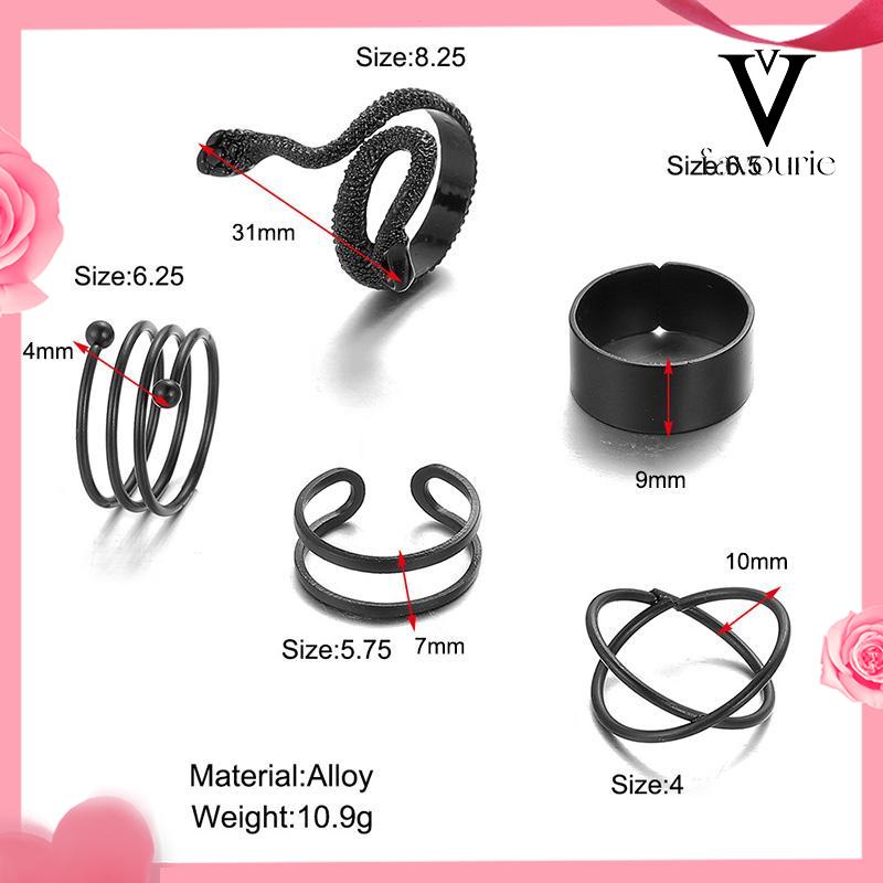 COD5PCS kreatif ms. Jane cincin wanita menggabungkan cincin ular hitam geometri-FA