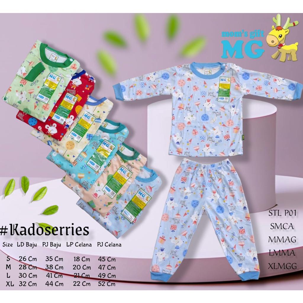 Setelan Baju Bayi Oblong Panjang Moms Gift Baju Panjang Celana Panjang Motif Mouse SML XL 4 Bulan - 4 Tahun