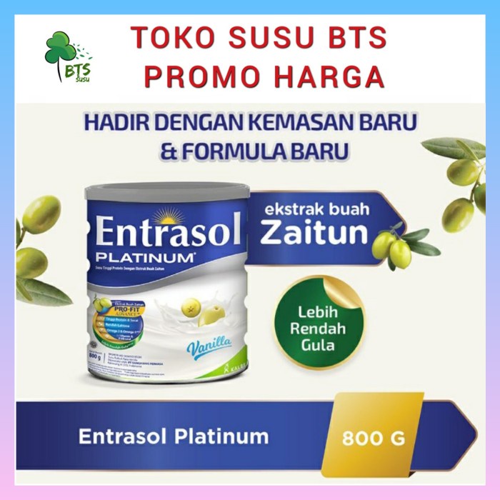 

[NEW] Entrasol Platinum Vanila Coklat 800 gram Susu Entrasol lansia Kalbe - Vanila 800gram, eco pack