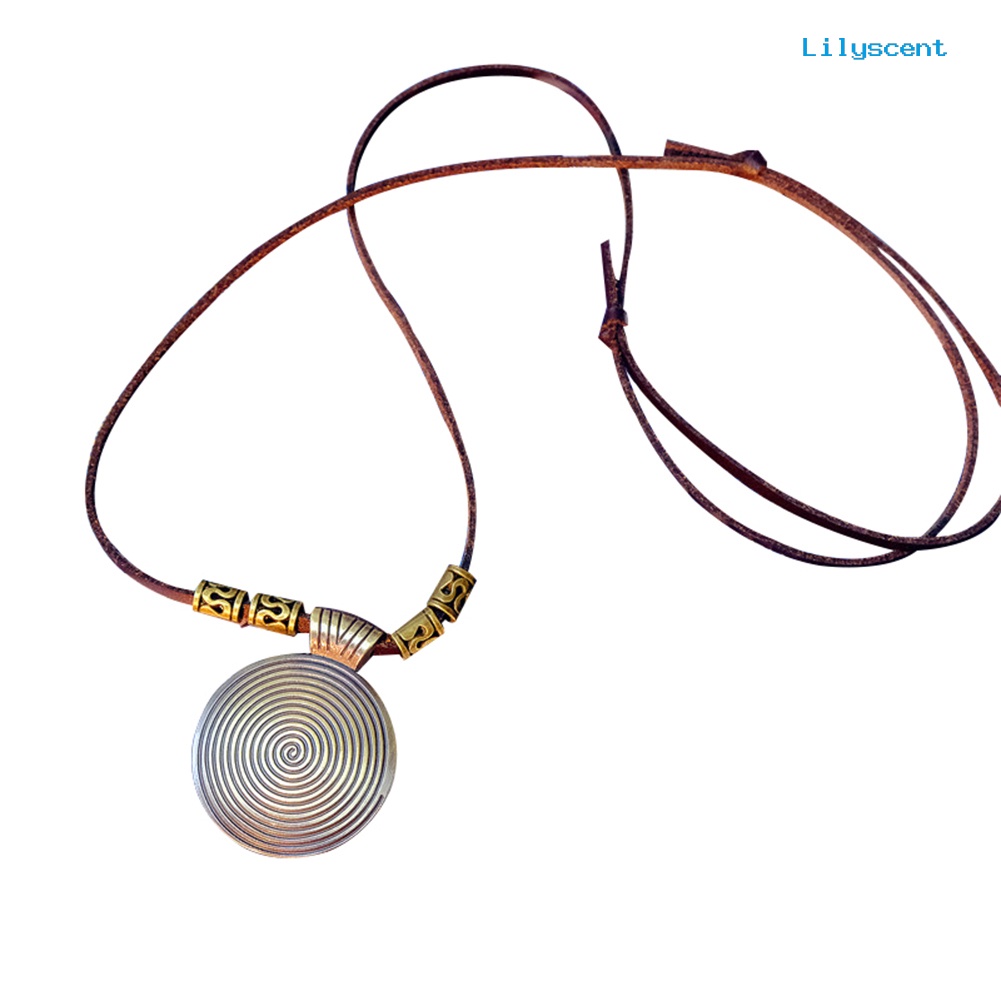 [LS] Kalung Liontin Bulat Piringan Spiral Kulit Imitasi Etnik Wanita Vintage