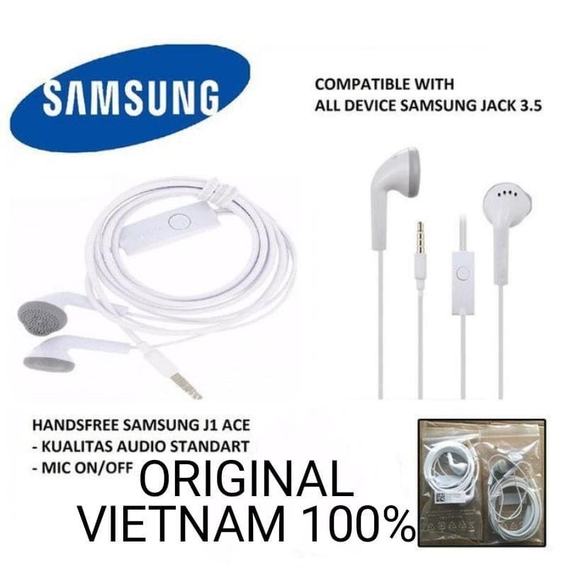 Handsfree / Headset Samsung J1 Ace Original 100% Putih Made In Vietnam non karet