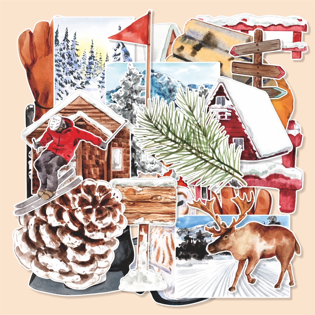 

( 50 pcs )WINTER-watercolor/random satuan//bisa cutting/label buku