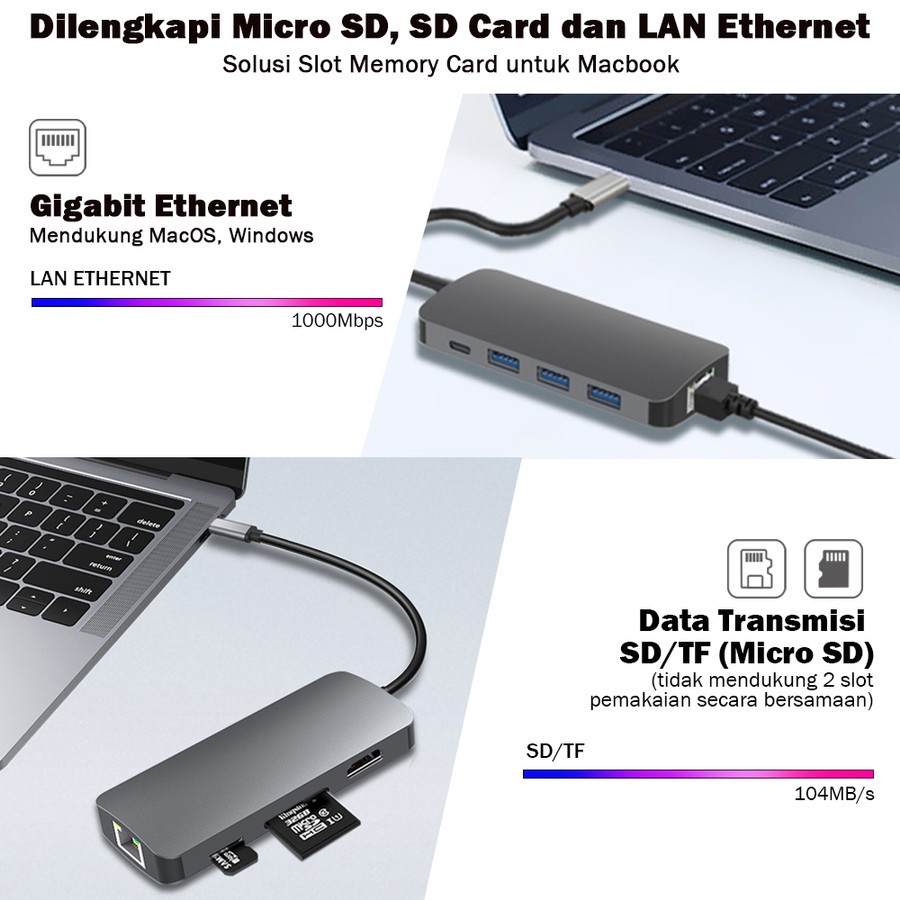 PX UCH18 USB Hub Adapter Converter Type C to USB 3.1 8in1