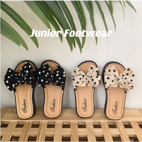 Sandal Wanita Pita Polkadot BLACK CREAM Fashion Korea Import