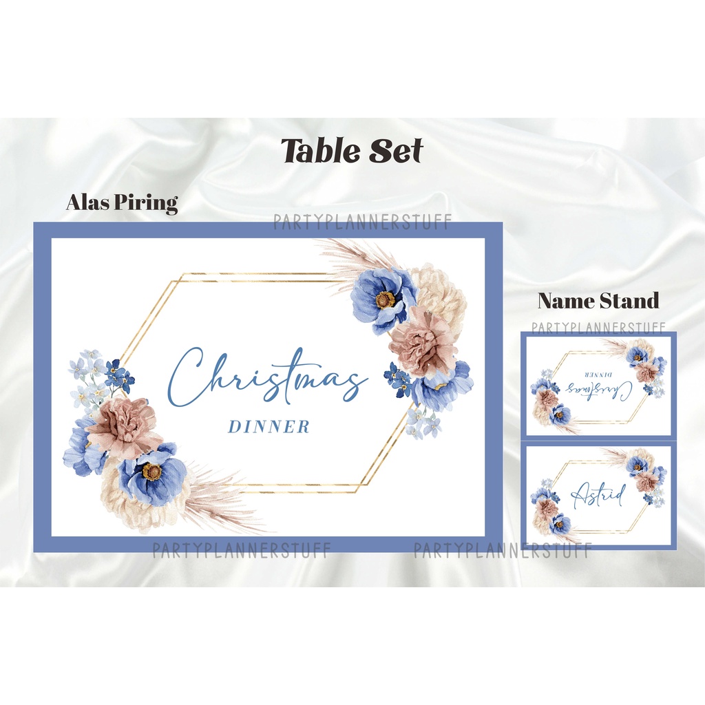 Table set blue christmas / table set sweet seventeen blue rustic / dekorasi meja makan / merry chris