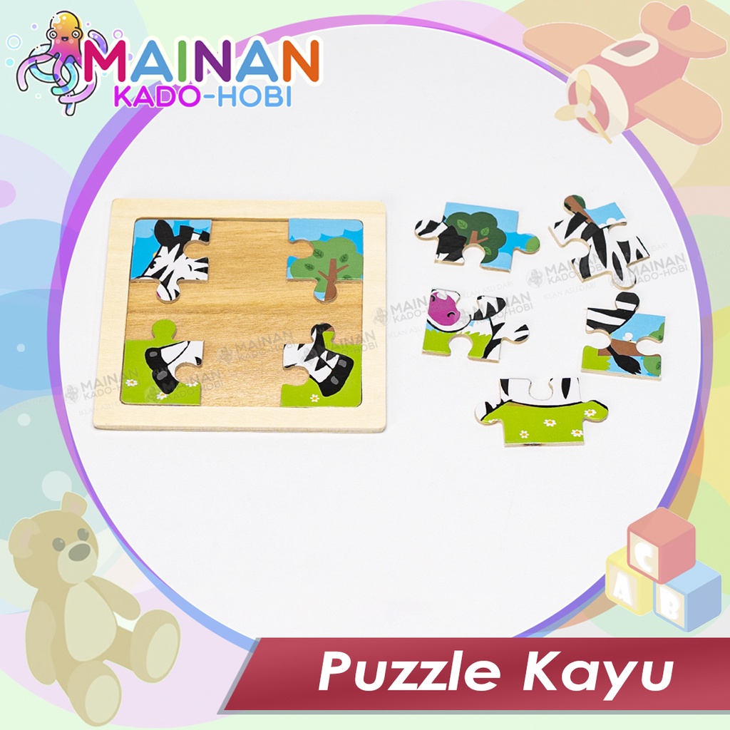 MAINAN WOODEN PUZZLE KIDS ANAK KARAKTER HEWAN ZEBRA